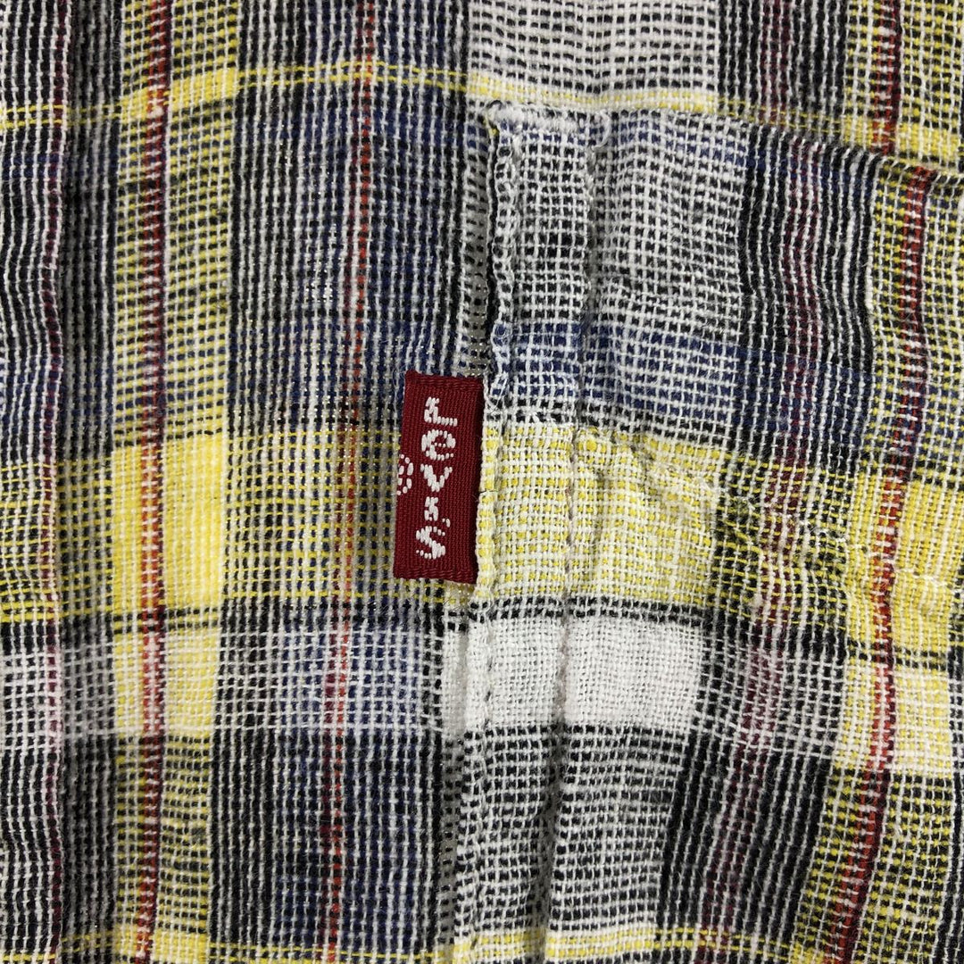 Levi's Standard Check Pattern Short Sleeve Cotton x Linen Shirt, Men's Size L linen yellow type Vintage Second Hand