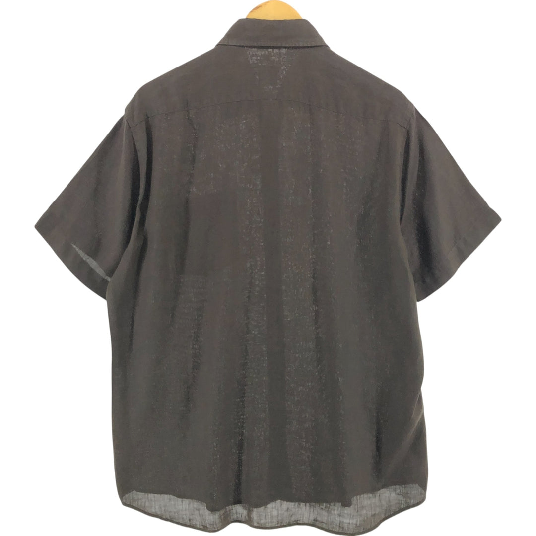 Hugo Boss HUGO BOSS Short-sleeved linen shirt with collar support, size L for men linen brown type Vintage Second Hand