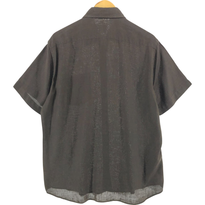Hugo Boss HUGO BOSS Short-sleeved linen shirt with collar support, size L for men linen brown type Vintage Second Hand