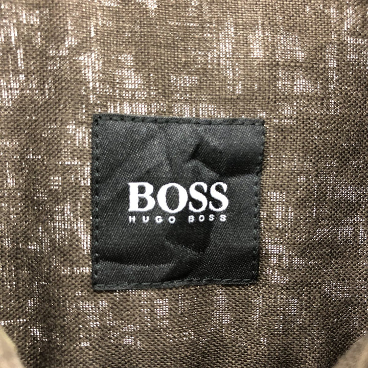 Hugo Boss HUGO BOSS Short-sleeved linen shirt with collar support, size L for men linen brown type Vintage Second Hand