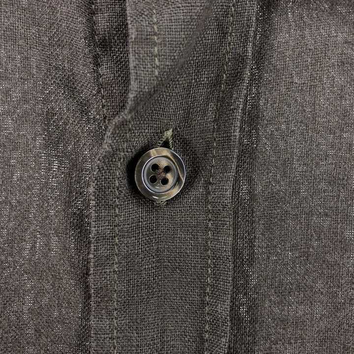Hugo Boss HUGO BOSS Short-sleeved linen shirt with collar support, size L for men linen brown type Vintage Second Hand