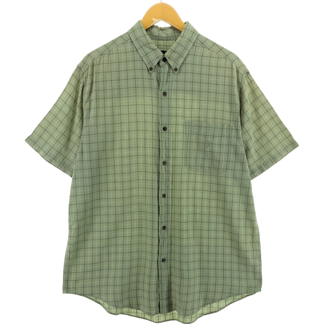 90'S Ralph Lauren Chaps Check Pattern Short Sleeve Cotton x Linen Button Down Shirt Men's Size L Vintage linen green type yellow green Vintage Second Hand
