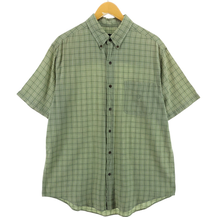 90'S Ralph Lauren Chaps Check Pattern Short Sleeve Cotton x Linen Button Down Shirt Men's Size L Vintage linen green type yellow green Vintage Second Hand