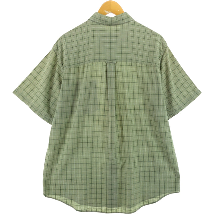 90'S Ralph Lauren Chaps Check Pattern Short Sleeve Cotton x Linen Button Down Shirt Men's Size L Vintage linen green type yellow green Vintage Second Hand
