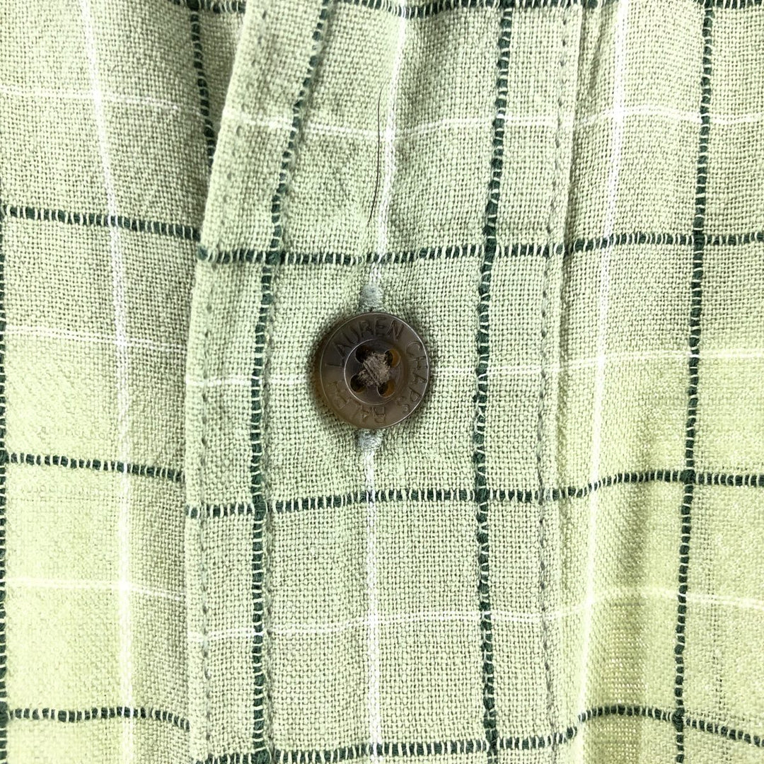 90'S Ralph Lauren Chaps Check Pattern Short Sleeve Cotton x Linen Button Down Shirt Men's Size L Vintage linen green type yellow green Vintage Second Hand