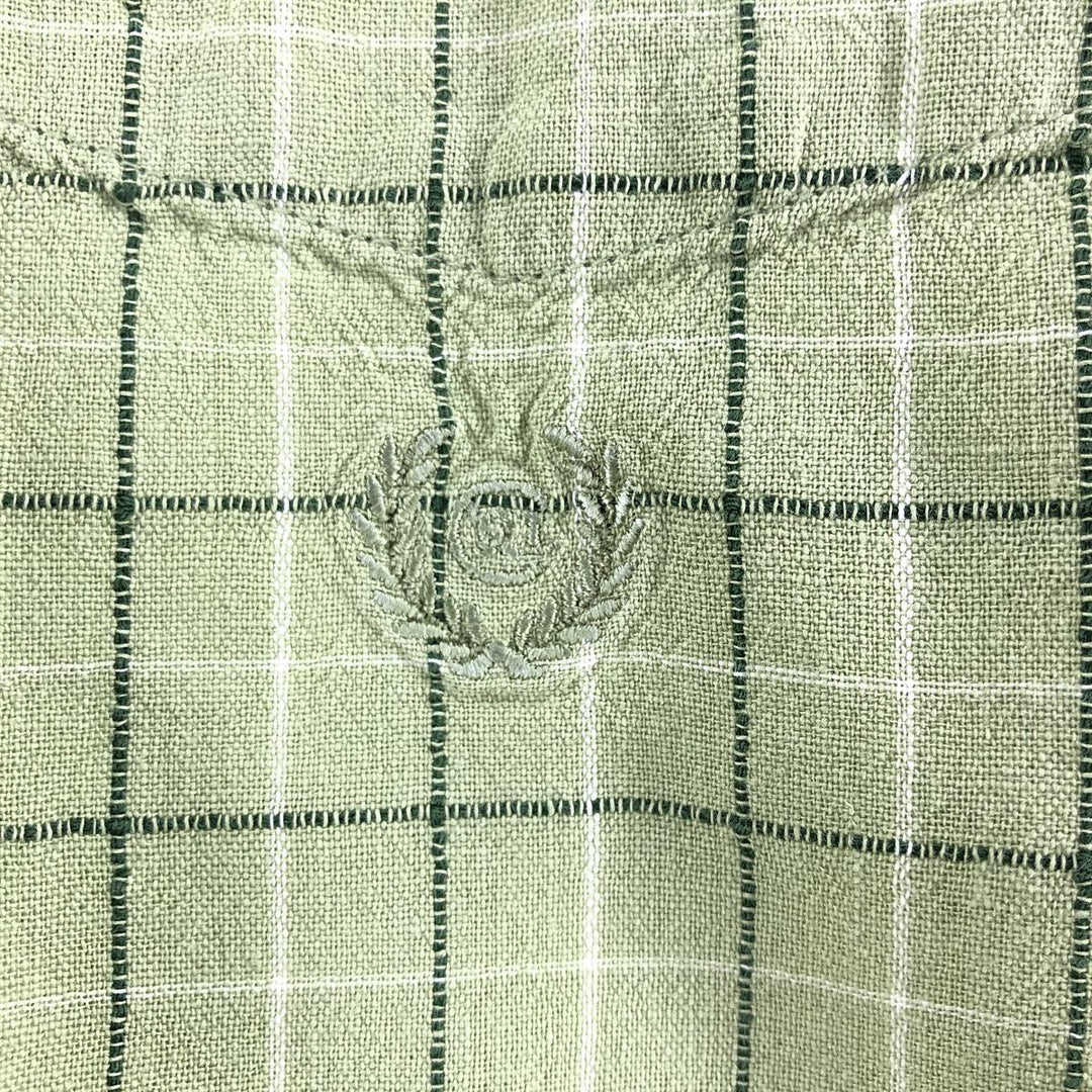 90'S Ralph Lauren Chaps Check Pattern Short Sleeve Cotton x Linen Button Down Shirt Men's Size L Vintage linen green type yellow green Vintage Second Hand