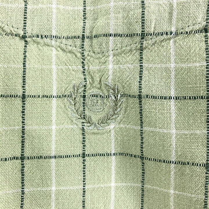 90'S Ralph Lauren Chaps Check Pattern Short Sleeve Cotton x Linen Button Down Shirt Men's Size L Vintage linen green type yellow green Vintage Second Hand