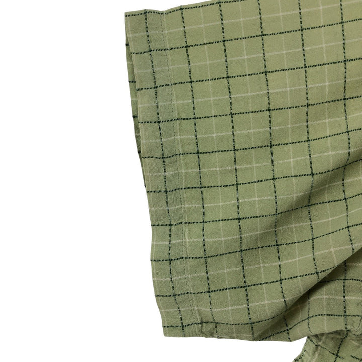 90'S Ralph Lauren Chaps Check Pattern Short Sleeve Cotton x Linen Button Down Shirt Men's Size L Vintage linen green type yellow green Vintage Second Hand