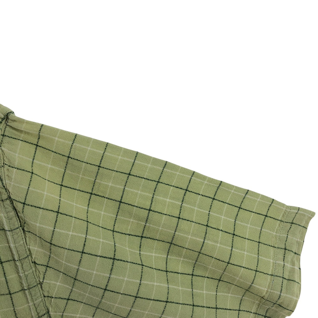 90'S Ralph Lauren Chaps Check Pattern Short Sleeve Cotton x Linen Button Down Shirt Men's Size L Vintage linen green type yellow green Vintage Second Hand