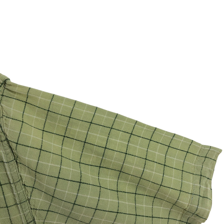 90'S Ralph Lauren Chaps Check Pattern Short Sleeve Cotton x Linen Button Down Shirt Men's Size L Vintage linen green type yellow green Vintage Second Hand