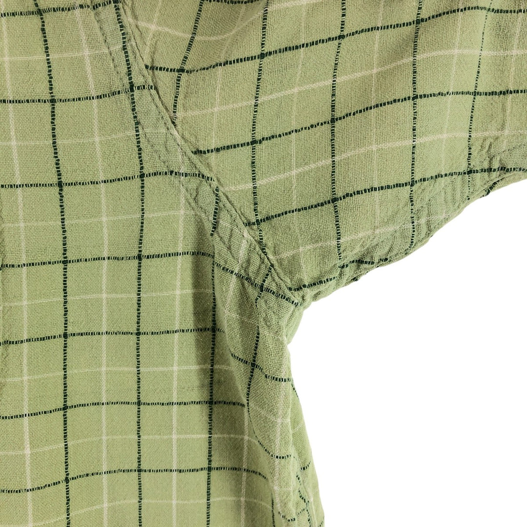 90'S Ralph Lauren Chaps Check Pattern Short Sleeve Cotton x Linen Button Down Shirt Men's Size L Vintage linen green type yellow green Vintage Second Hand