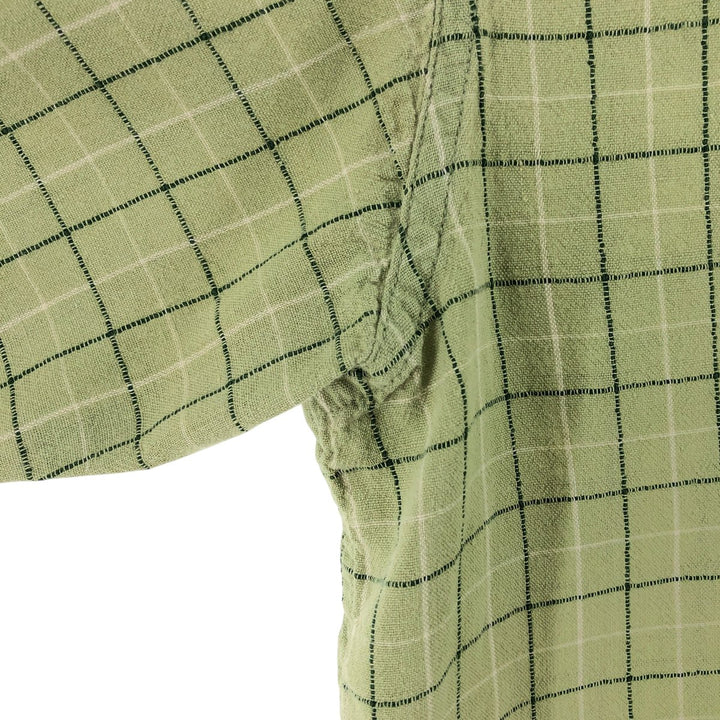 90'S Ralph Lauren Chaps Check Pattern Short Sleeve Cotton x Linen Button Down Shirt Men's Size L Vintage linen green type yellow green Vintage Second Hand
