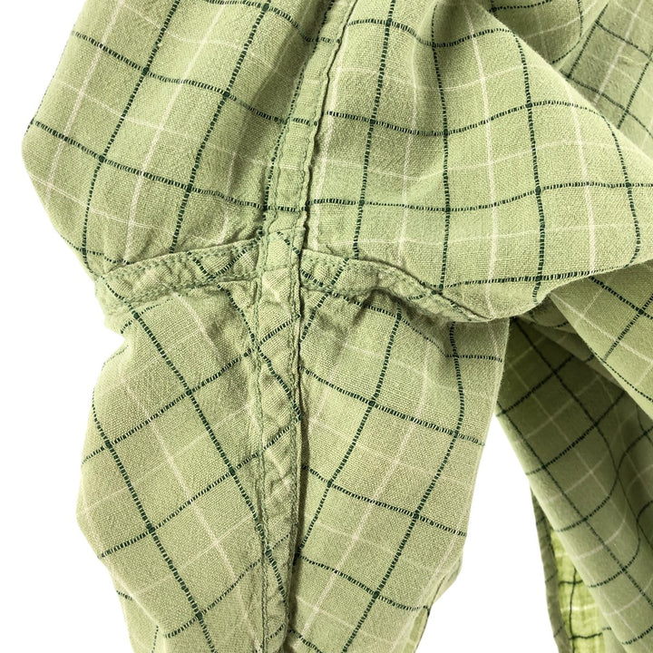90'S Ralph Lauren Chaps Check Pattern Short Sleeve Cotton x Linen Button Down Shirt Men's Size L Vintage linen green type yellow green Vintage Second Hand