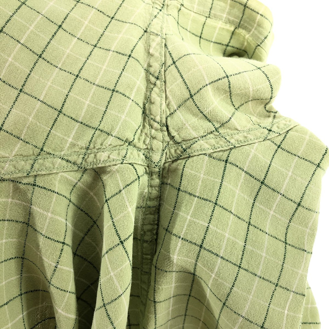 90'S Ralph Lauren Chaps Check Pattern Short Sleeve Cotton x Linen Button Down Shirt Men's Size L Vintage linen green type yellow green Vintage Second Hand