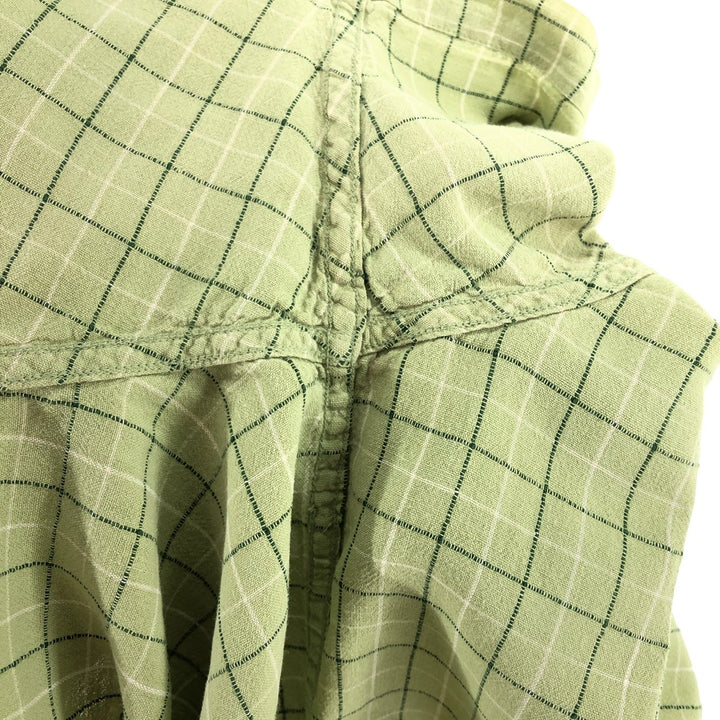 90'S Ralph Lauren Chaps Check Pattern Short Sleeve Cotton x Linen Button Down Shirt Men's Size L Vintage linen green type yellow green Vintage Second Hand