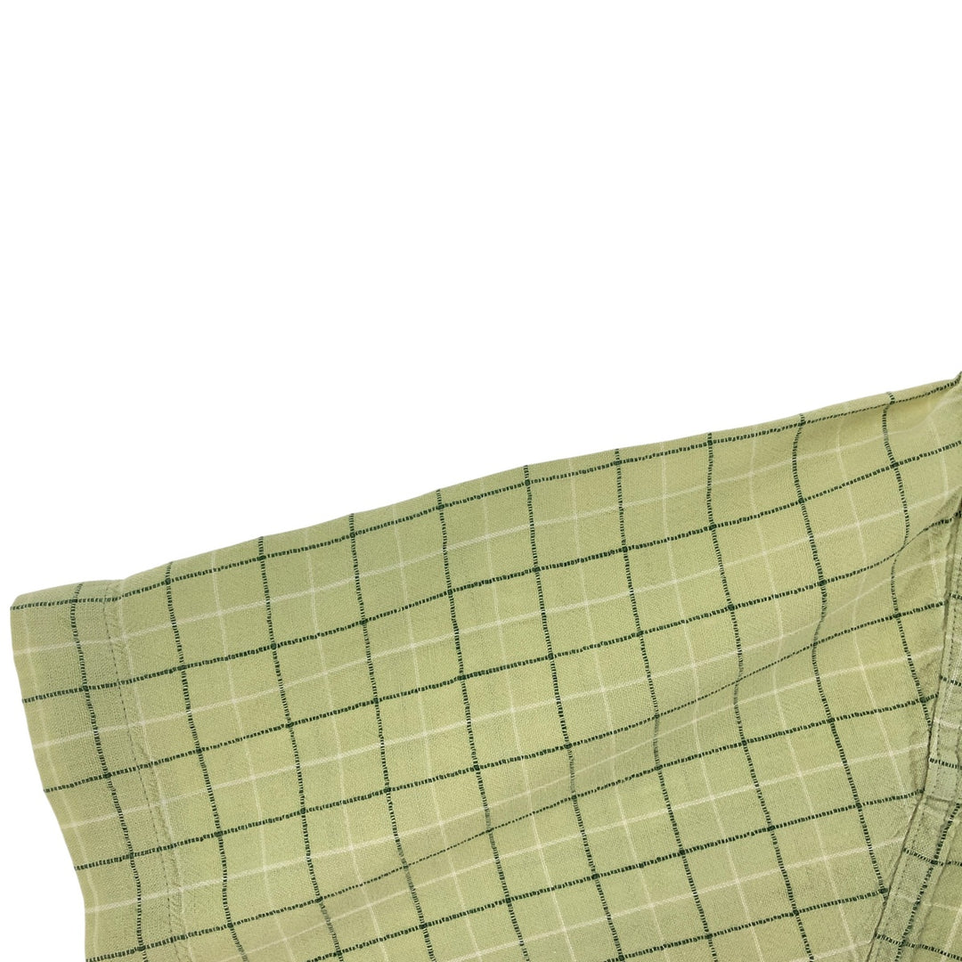 90'S Ralph Lauren Chaps Check Pattern Short Sleeve Cotton x Linen Button Down Shirt Men's Size L Vintage linen green type yellow green Vintage Second Hand