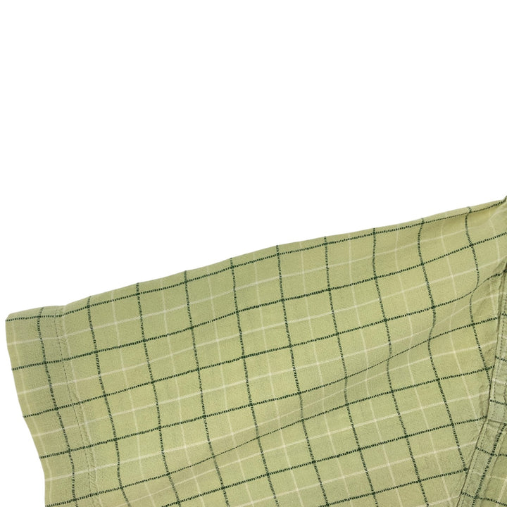 90'S Ralph Lauren Chaps Check Pattern Short Sleeve Cotton x Linen Button Down Shirt Men's Size L Vintage linen green type yellow green Vintage Second Hand
