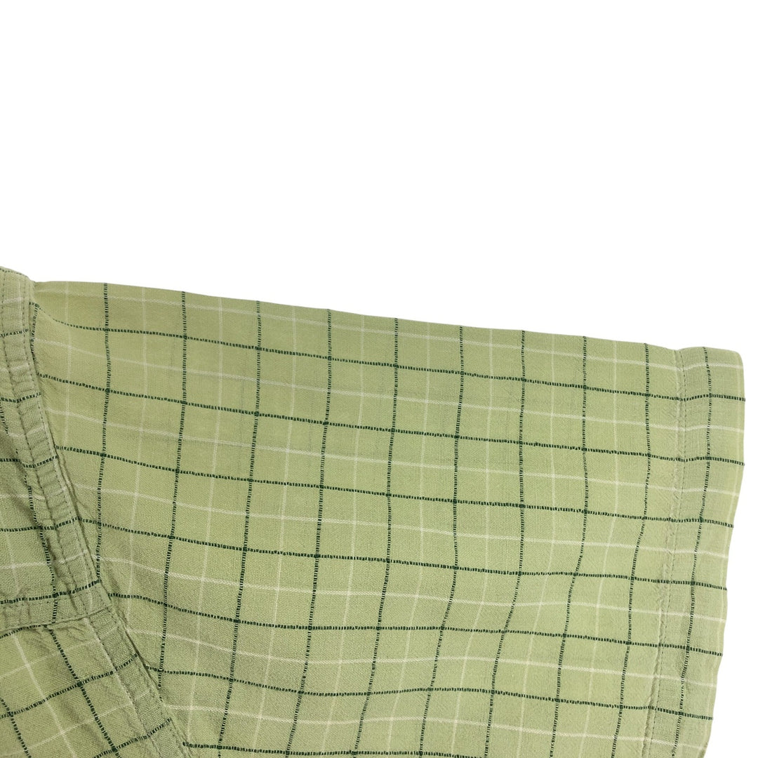90'S Ralph Lauren Chaps Check Pattern Short Sleeve Cotton x Linen Button Down Shirt Men's Size L Vintage linen green type yellow green Vintage Second Hand