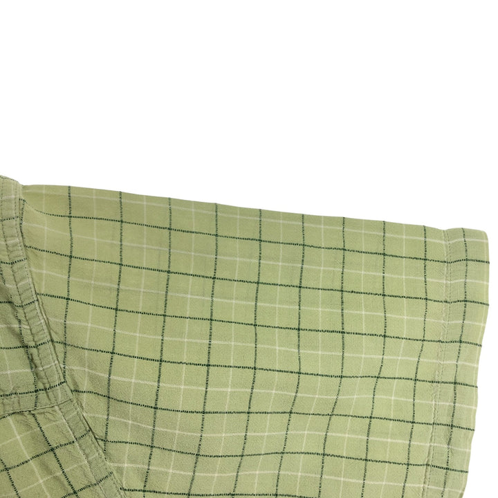 90'S Ralph Lauren Chaps Check Pattern Short Sleeve Cotton x Linen Button Down Shirt Men's Size L Vintage linen green type yellow green Vintage Second Hand