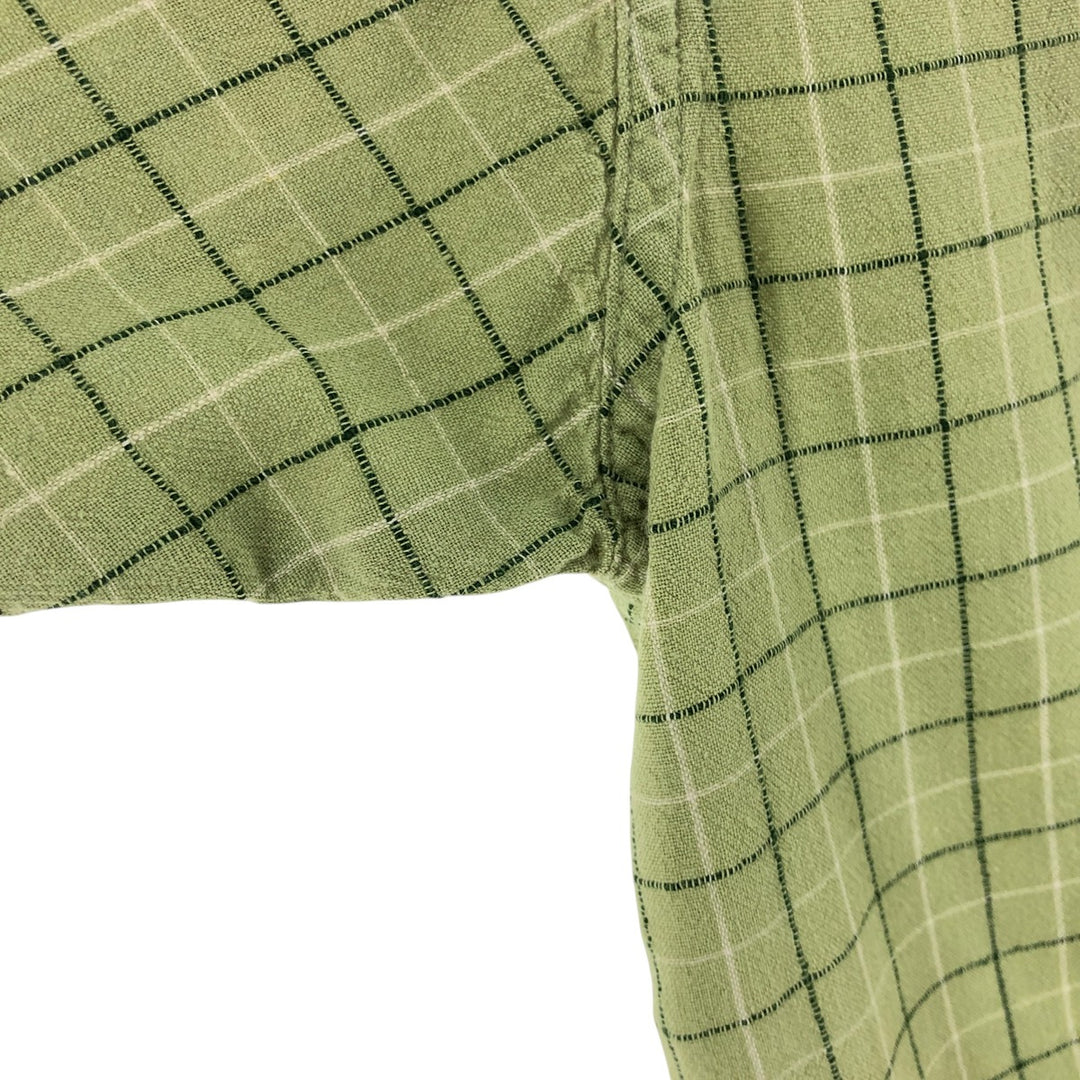 90'S Ralph Lauren Chaps Check Pattern Short Sleeve Cotton x Linen Button Down Shirt Men's Size L Vintage linen green type yellow green Vintage Second Hand