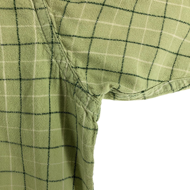 90'S Ralph Lauren Chaps Check Pattern Short Sleeve Cotton x Linen Button Down Shirt Men's Size L Vintage linen green type yellow green Vintage Second Hand