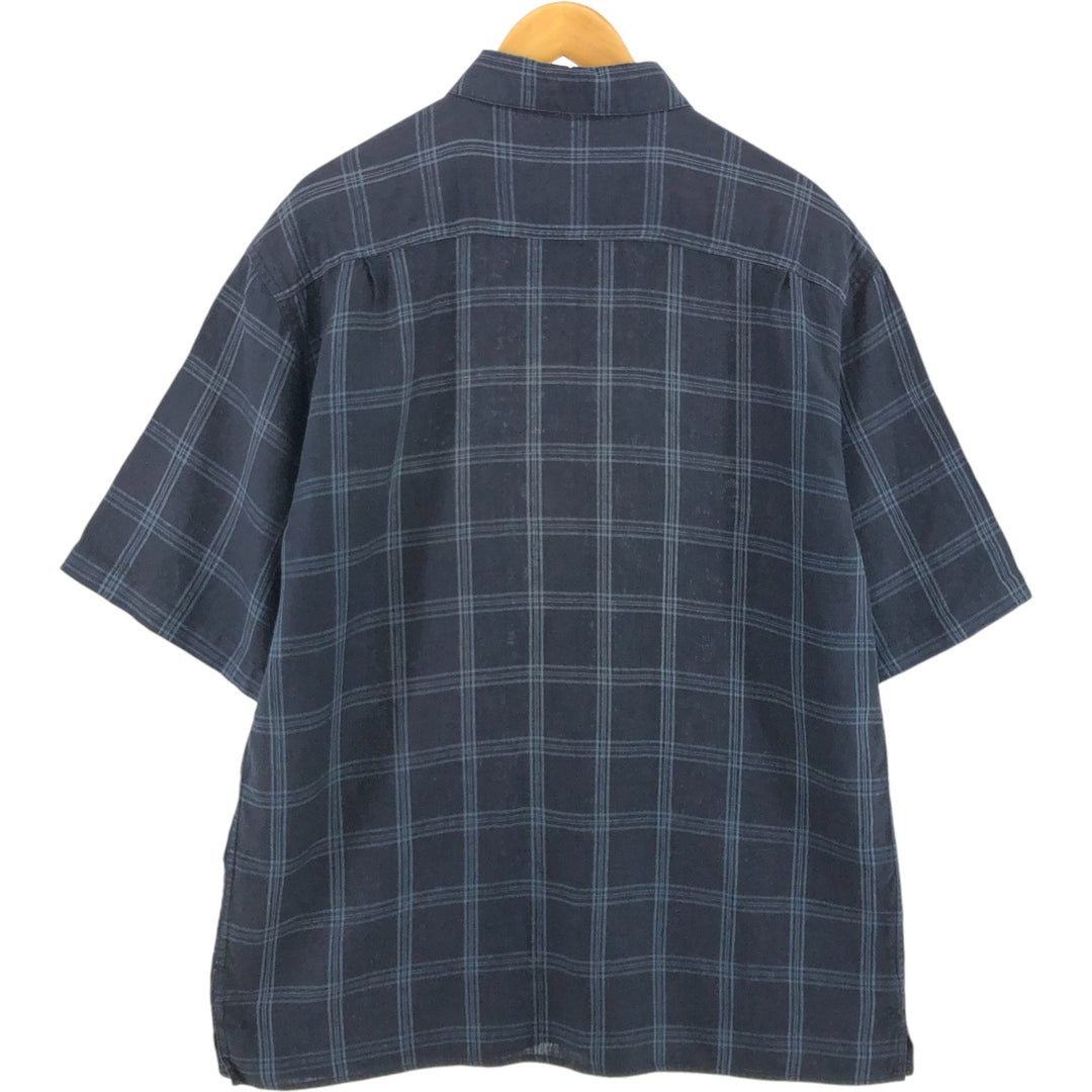 BRUNO WASHABLE LINEN Check Pattern Short Sleeve Linen Shirt Box Shirt Men's Size L linen black type Vintage Second Hand