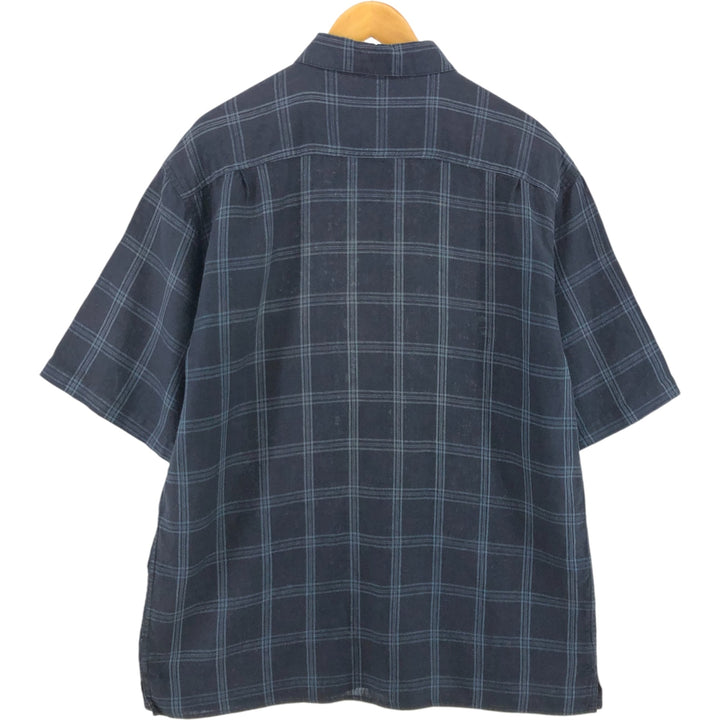 BRUNO WASHABLE LINEN Check Pattern Short Sleeve Linen Shirt Box Shirt Men's Size L linen black type Vintage Second Hand