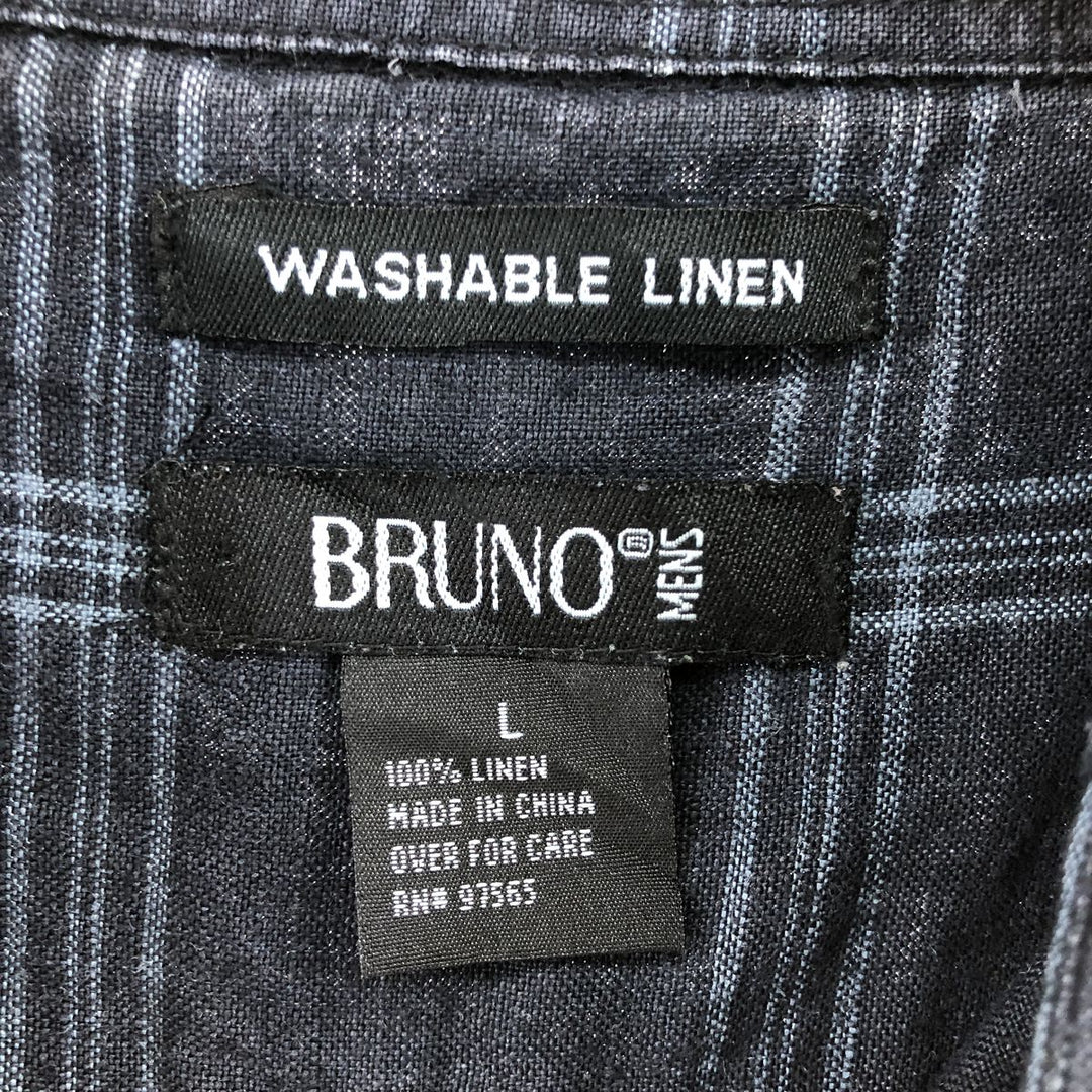 BRUNO WASHABLE LINEN Check Pattern Short Sleeve Linen Shirt Box Shirt Men's Size L linen black type Vintage Second Hand