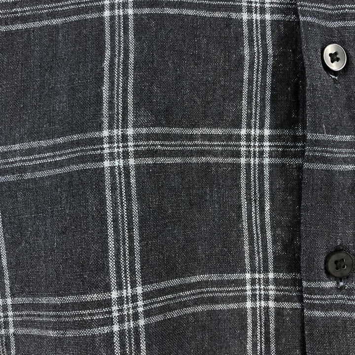 BRUNO WASHABLE LINEN Check Pattern Short Sleeve Linen Shirt Box Shirt Men's Size L linen black type Vintage Second Hand
