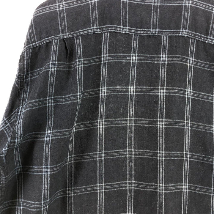 BRUNO WASHABLE LINEN Check Pattern Short Sleeve Linen Shirt Box Shirt Men's Size L linen black type Vintage Second Hand