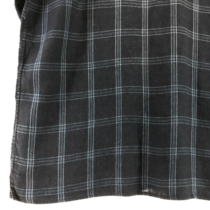 BRUNO WASHABLE LINEN Check Pattern Short Sleeve Linen Shirt Box Shirt Men's Size L linen black type Vintage Second Hand