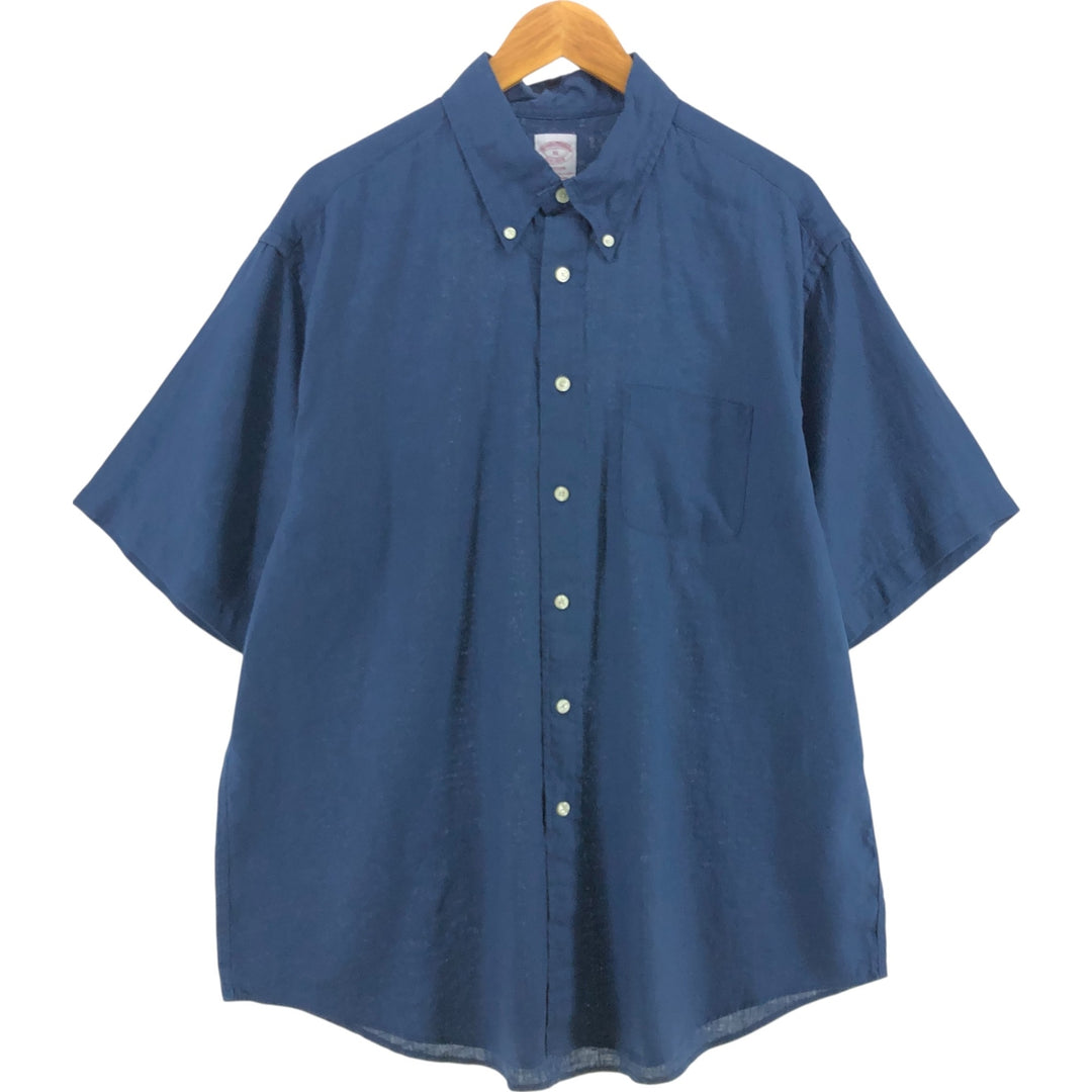 Brooks Brothers Est.1818 short sleeve linen button down shirt, men's size XL linen navy blue type Vintage Second Hand