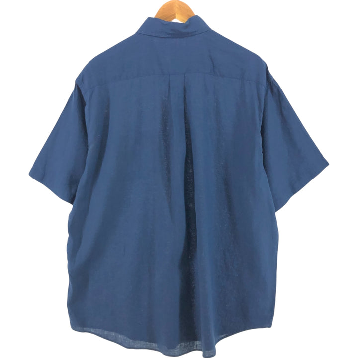 Brooks Brothers Est.1818 short sleeve linen button down shirt, men's size XL linen navy blue type Vintage Second Hand
