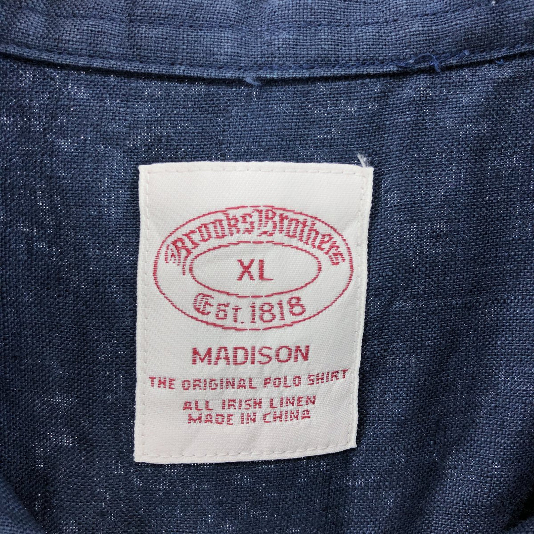 Brooks Brothers Est.1818 short sleeve linen button down shirt, men's size XL linen navy blue type Vintage Second Hand
