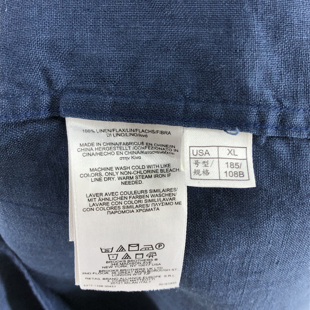 Brooks Brothers Est.1818 short sleeve linen button down shirt, men's size XL linen navy blue type Vintage Second Hand
