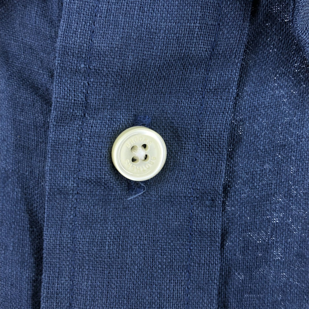 Brooks Brothers Est.1818 short sleeve linen button down shirt, men's size XL linen navy blue type Vintage Second Hand