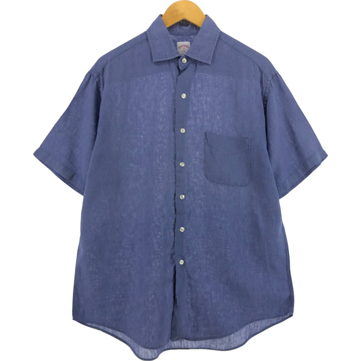 Brooks Brothers 346 Wide Collar Short Sleeve Linen Shirt, Men's M linen blue type Vintage Second Hand