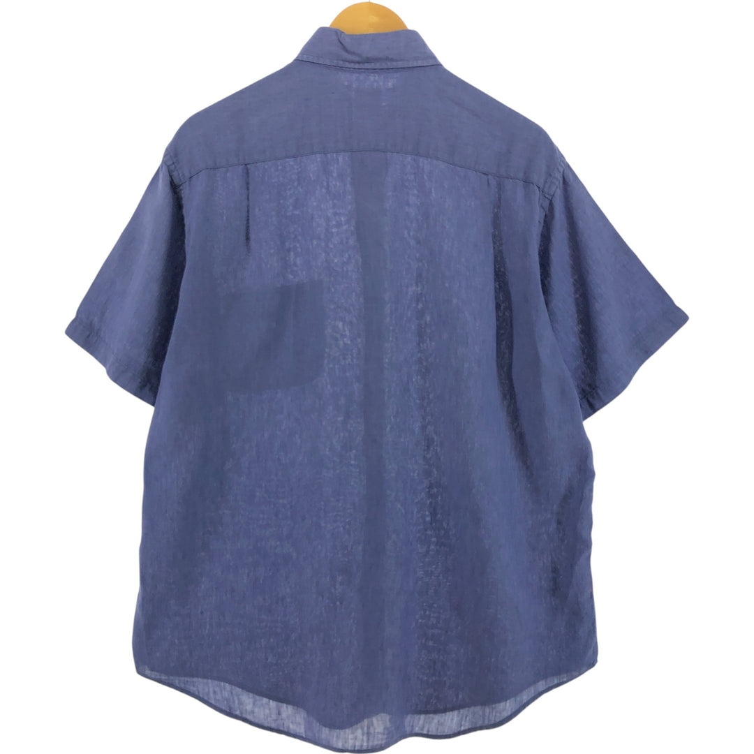 Brooks Brothers 346 Wide Collar Short Sleeve Linen Shirt, Men's M linen blue type Vintage Second Hand