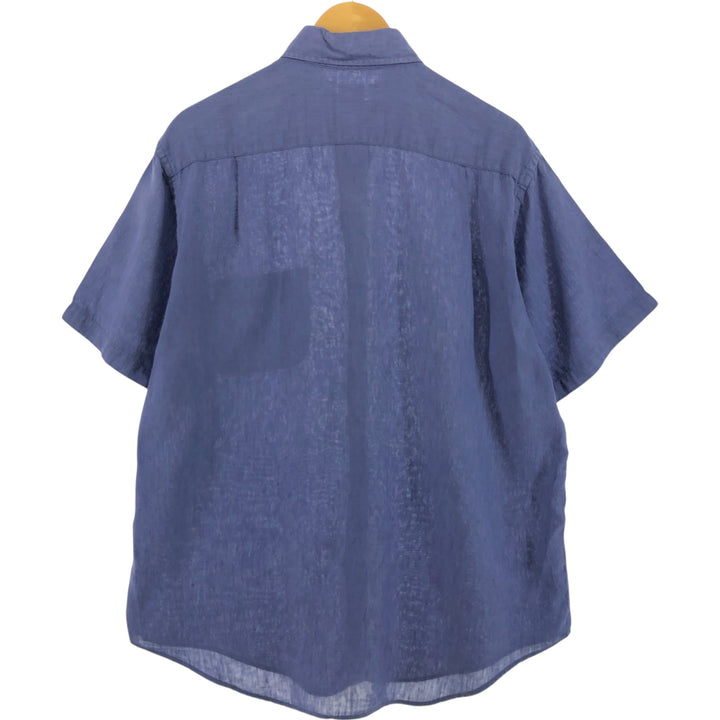 Brooks Brothers 346 Wide Collar Short Sleeve Linen Shirt, Men's M linen blue type Vintage Second Hand