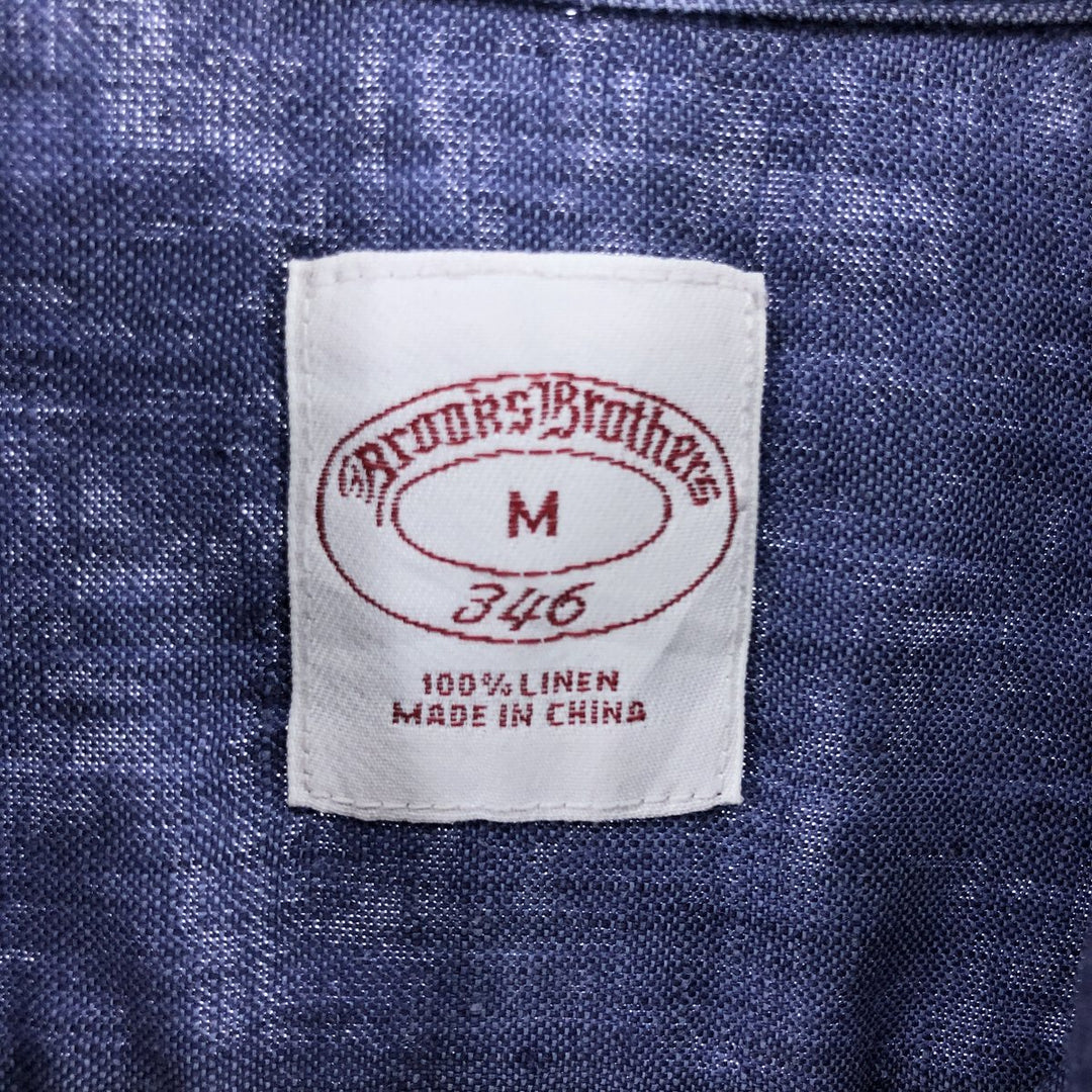 Brooks Brothers 346 Wide Collar Short Sleeve Linen Shirt, Men's M linen blue type Vintage Second Hand