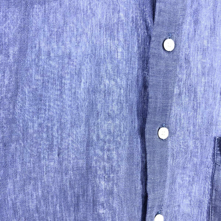 Brooks Brothers 346 Wide Collar Short Sleeve Linen Shirt, Men's M linen blue type Vintage Second Hand