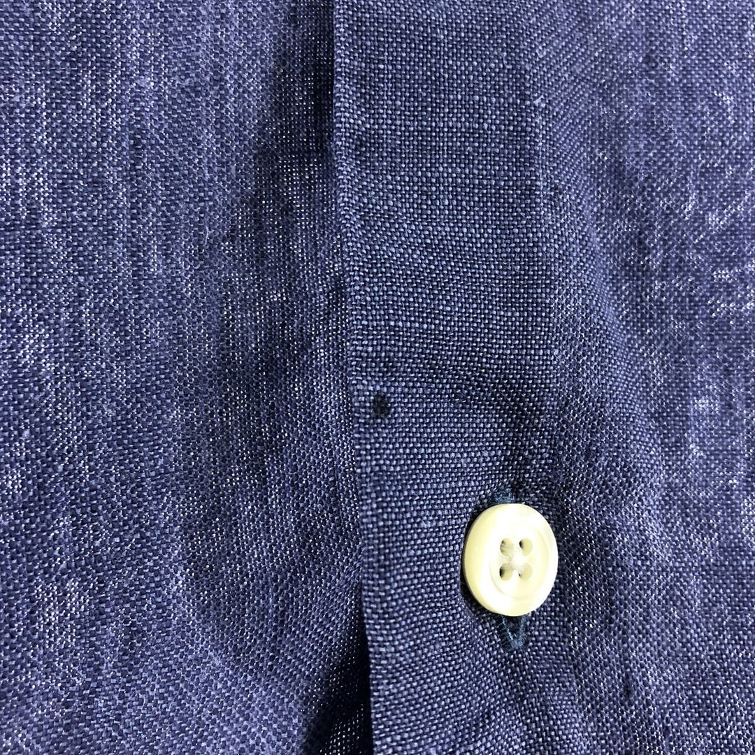 Brooks Brothers 346 Wide Collar Short Sleeve Linen Shirt, Men's M linen blue type Vintage Second Hand