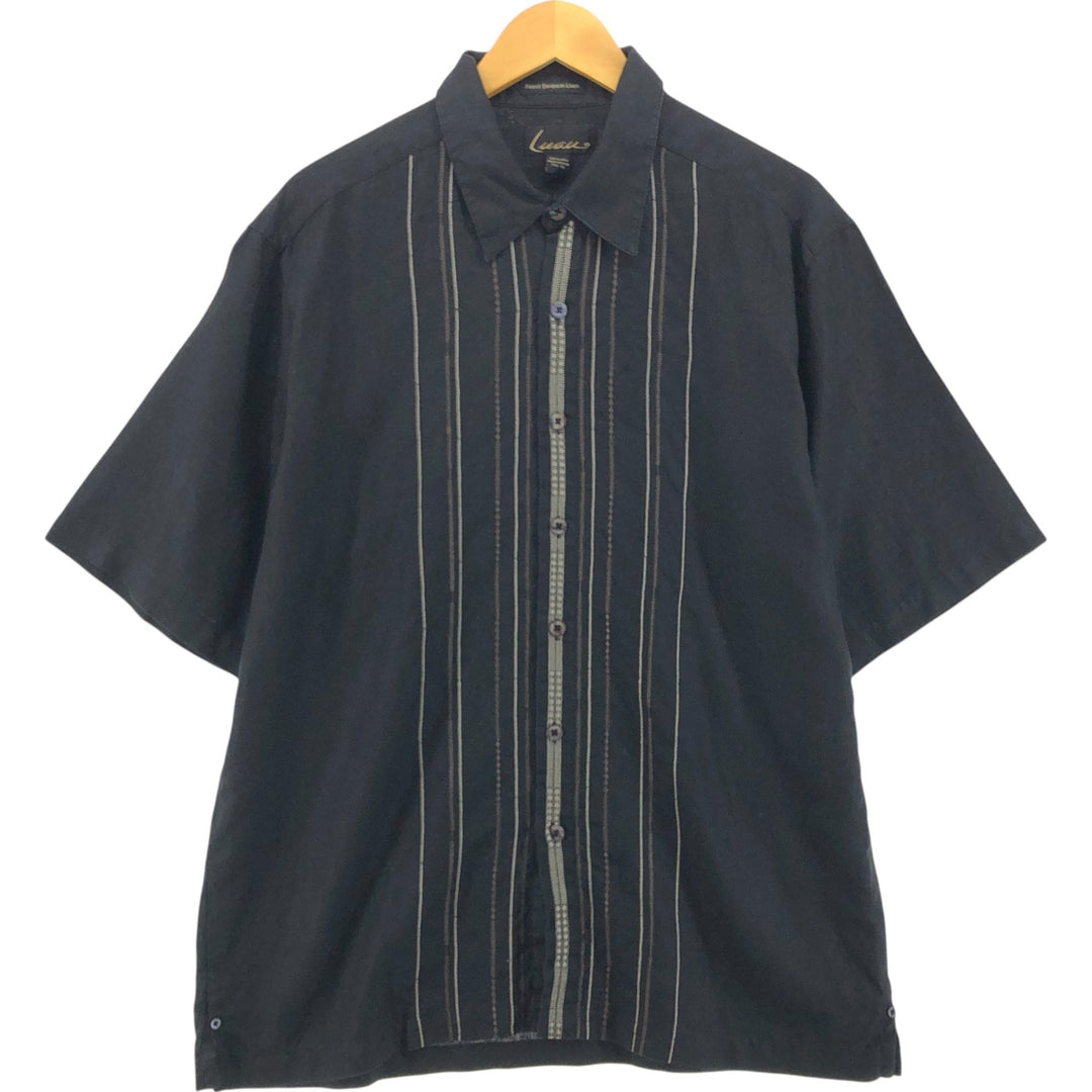 LUAU Short Sleeve Linen Shirt, Box Shirt, Men's XL Size linen black type Vintage Second Hand