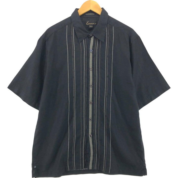 LUAU Short Sleeve Linen Shirt, Box Shirt, Men's XL Size linen black type Vintage Second Hand