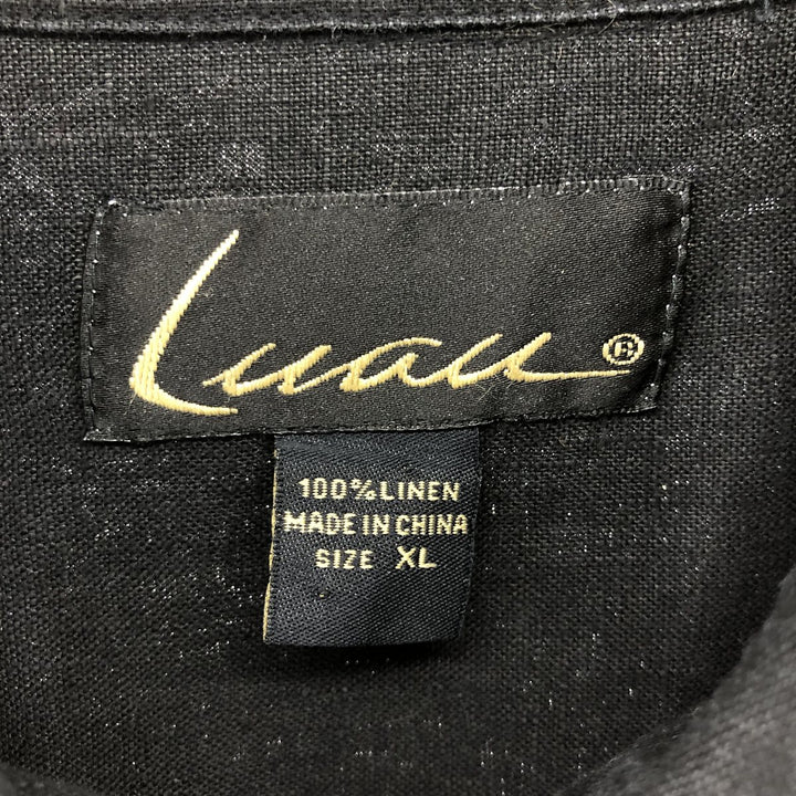 LUAU Short Sleeve Linen Shirt, Box Shirt, Men's XL Size linen black type Vintage Second Hand