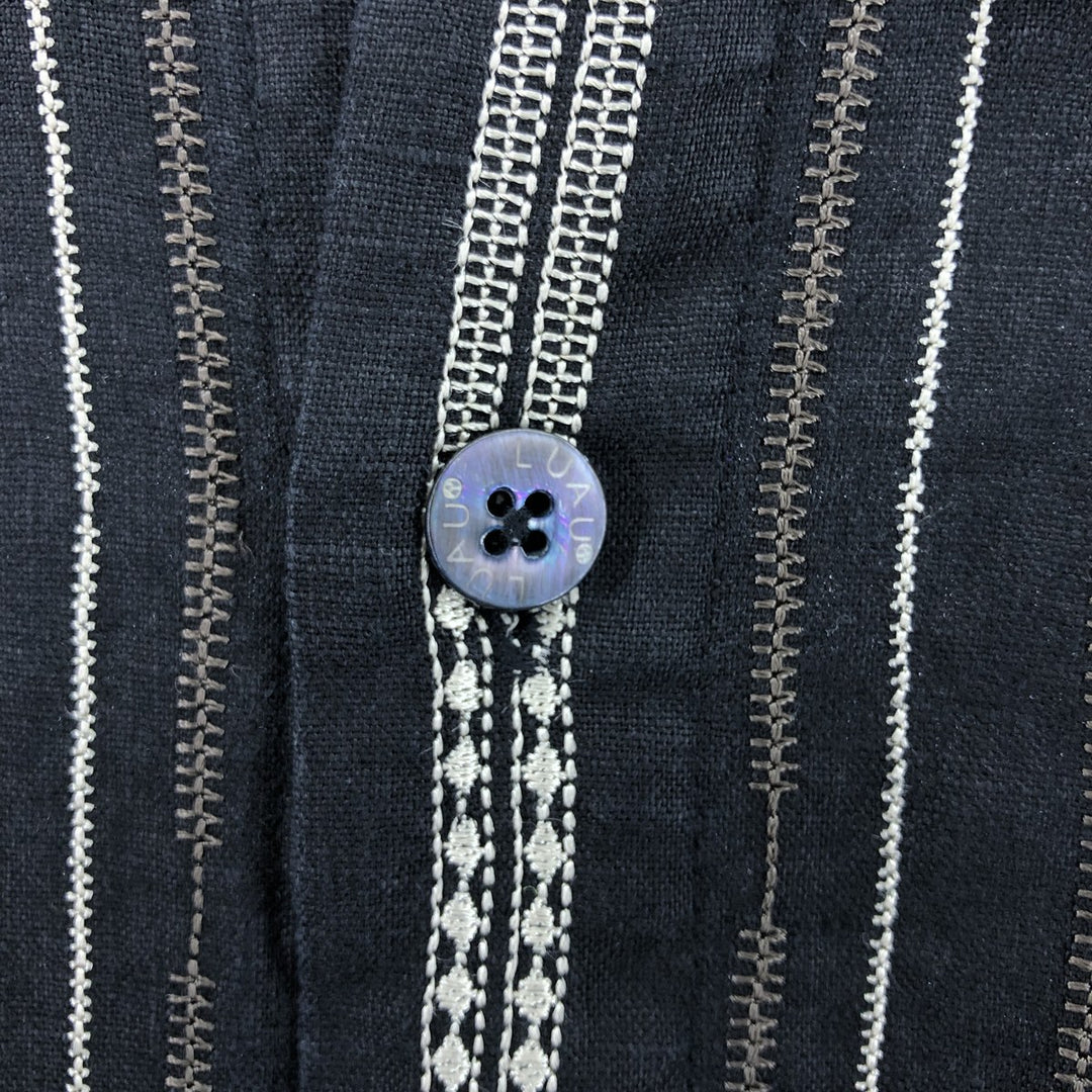 LUAU Short Sleeve Linen Shirt, Box Shirt, Men's XL Size linen black type Vintage Second Hand