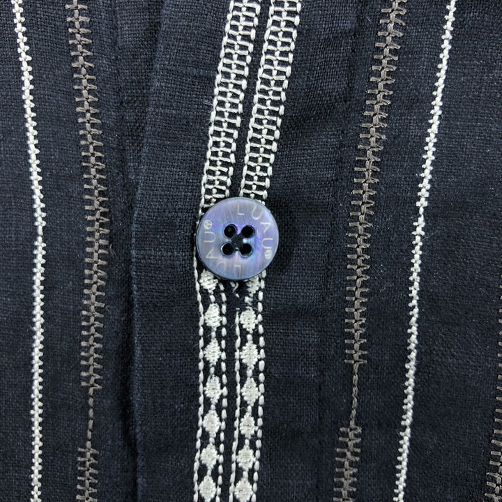LUAU Short Sleeve Linen Shirt, Box Shirt, Men's XL Size linen black type Vintage Second Hand