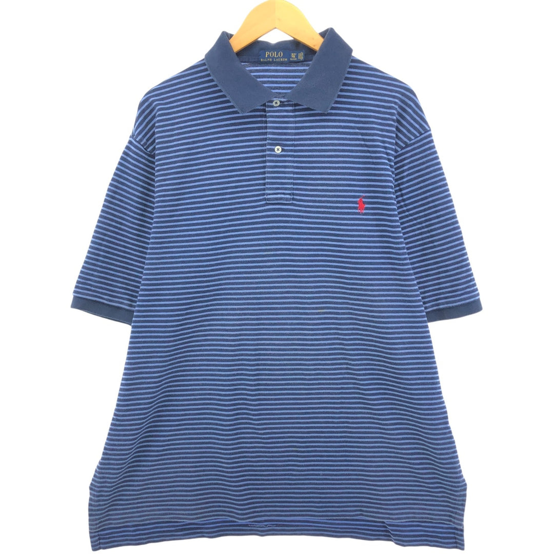 Ralph Lauren POLO RALPH LAUREN Short Sleeve Striped Polo Shirt Men's XL cotton navy blue type Vintage Second Hand