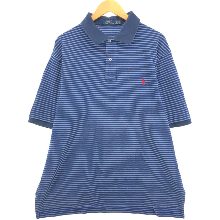 Ralph Lauren POLO RALPH LAUREN Short Sleeve Striped Polo Shirt Men's XL cotton navy blue type Vintage Second Hand