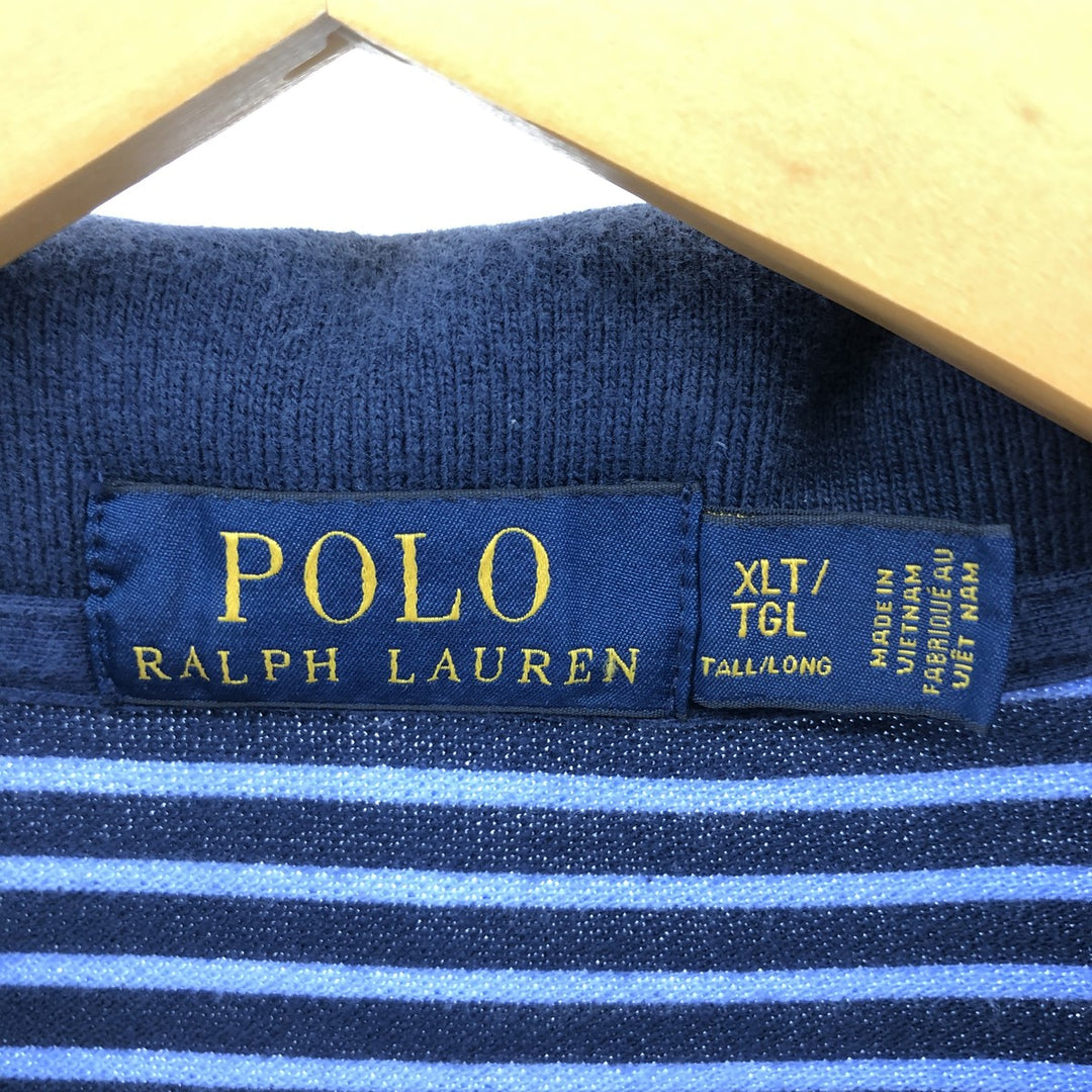 Ralph Lauren POLO RALPH LAUREN Short Sleeve Striped Polo Shirt Men's XL cotton navy blue type Vintage Second Hand